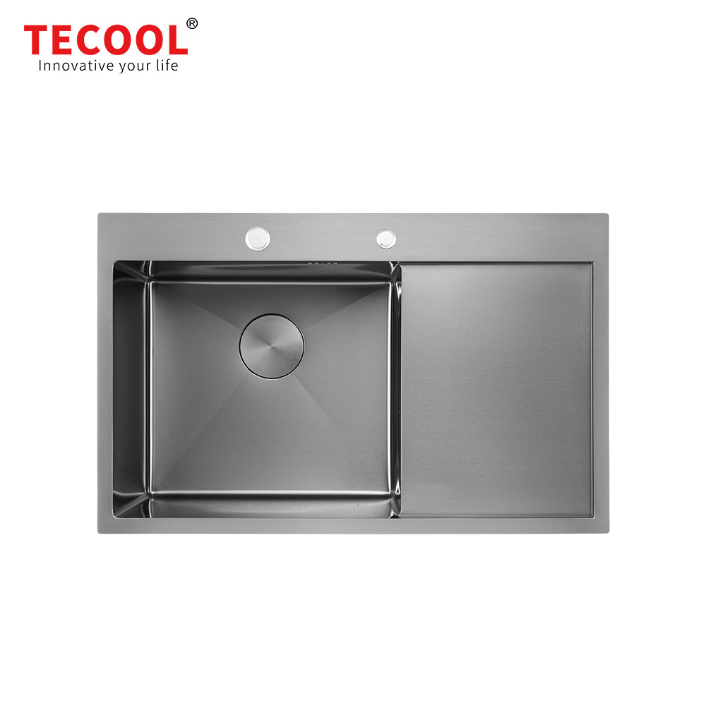H-7750TS-R-BK Handmade Black PVD Coated topmount Single Bowl Sink with Tray Series Kitchen Sink