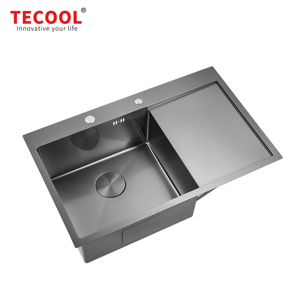 H-7750TS-R-BK Handmade Black PVD Coated topmount Single Bowl Sink with Tray Series Kitchen Sink