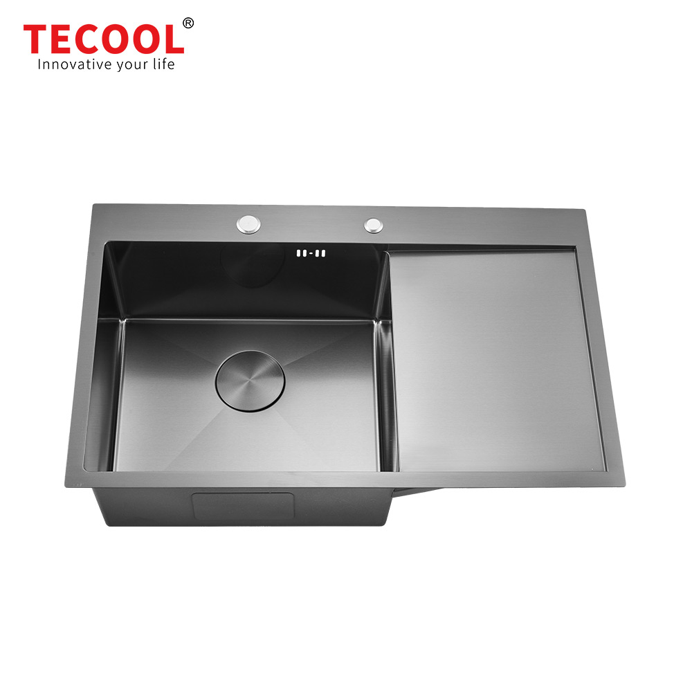 H-7750TS-R-BK Handmade Black PVD Coated topmount Single Bowl Sink with Tray Series Kitchen Sink