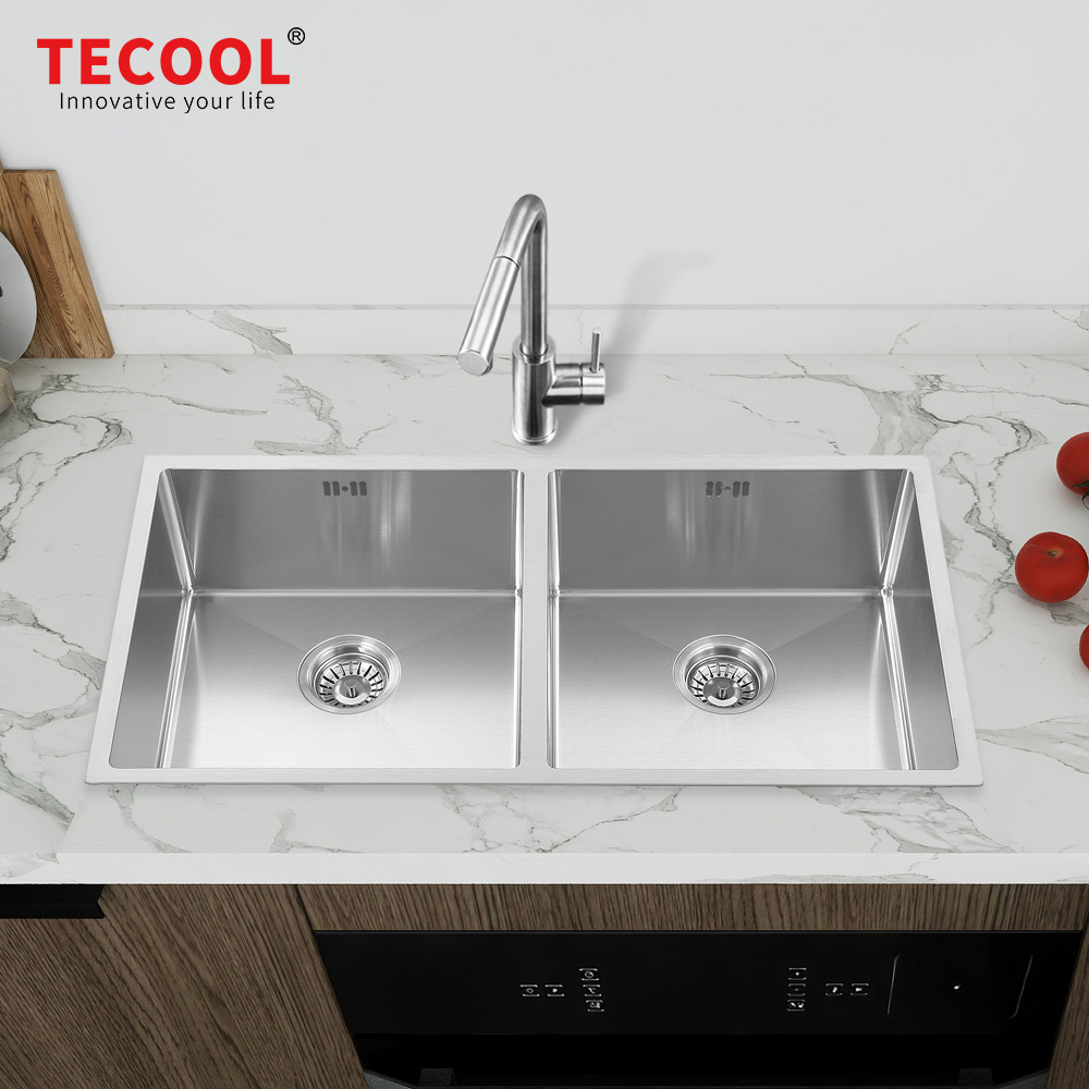 H-7845UD Handmade SUS304 Undermount Double Bowl Kitchen Sink