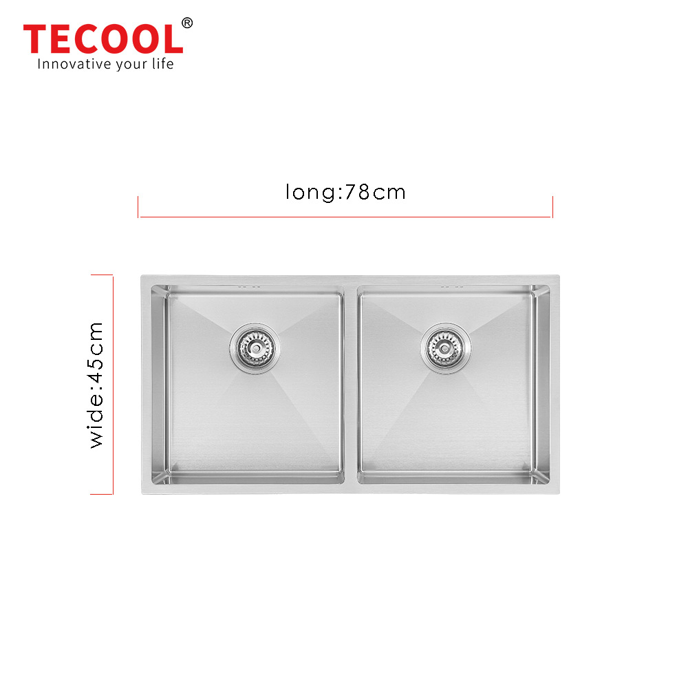 H-7845UD Handmade SUS304 Undermount Double Bowl Kitchen Sink