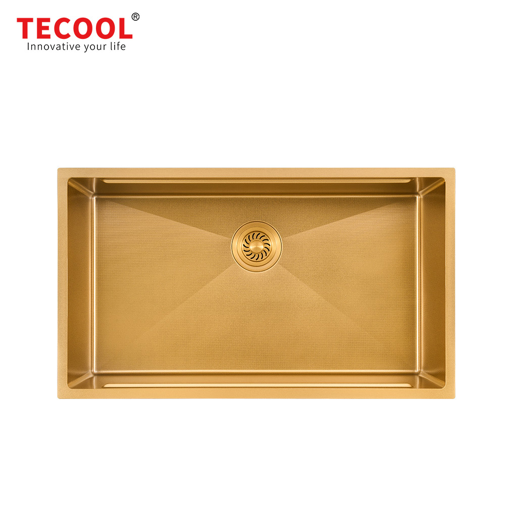 H-8046US-MGD Handmade Yellow Gold Undermount Single Bowl Kitchen Sink