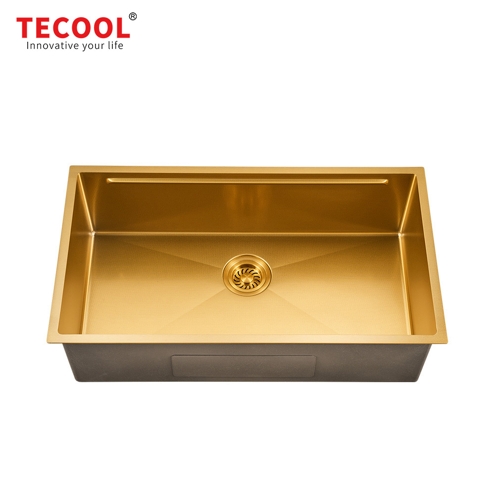 H-8046US-MGD Handmade Yellow Gold Undermount Single Bowl Kitchen Sink