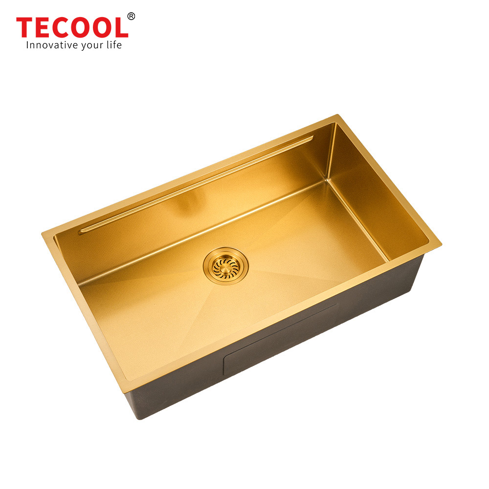 H-8046US-MGD Handmade Yellow Gold Undermount Single Bowl Kitchen Sink