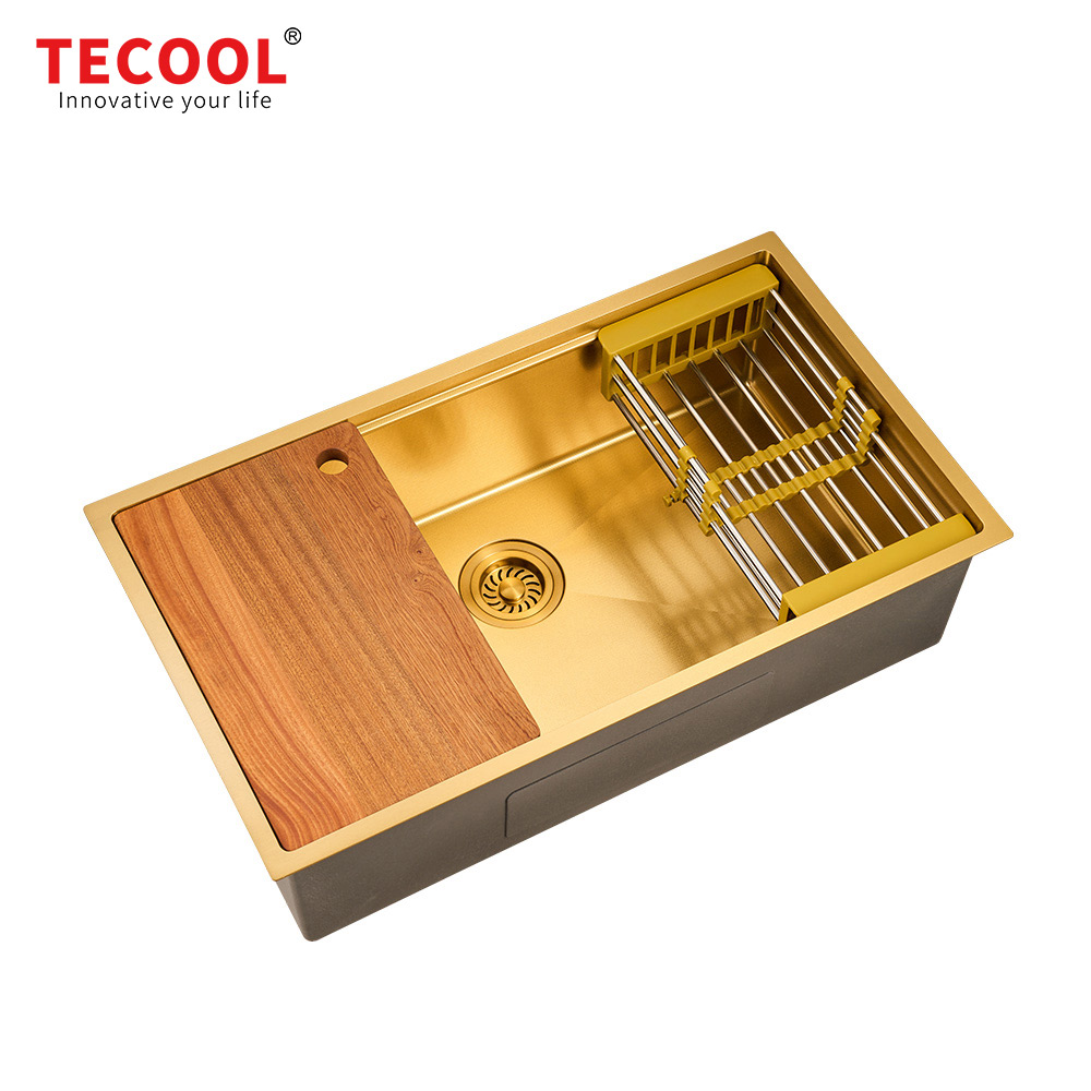 H-8046US-MGD Handmade Yellow Gold Undermount Single Bowl Kitchen Sink