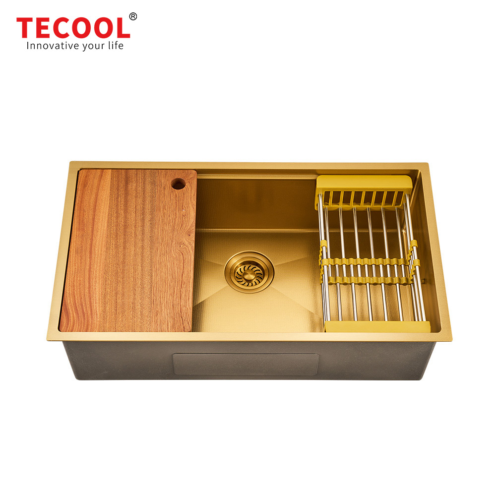 H-8046US-MGD Handmade Yellow Gold Undermount Single Bowl Kitchen Sink