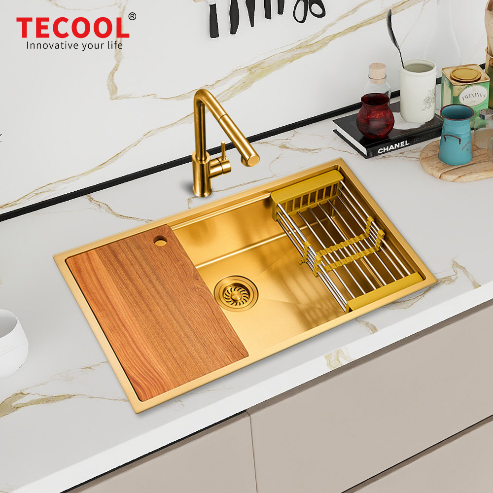 H-8046US-MGD Handmade Yellow Gold Undermount Single Bowl Kitchen Sink