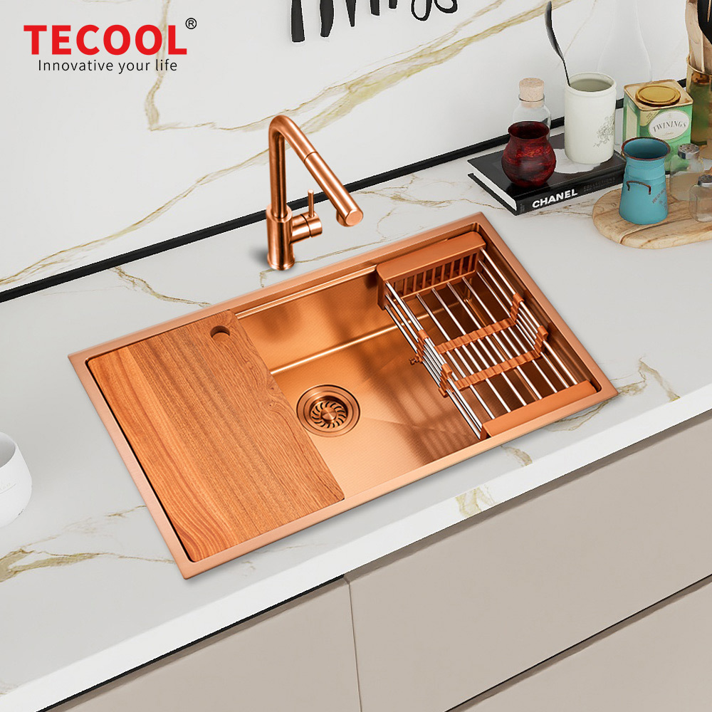 H-8046US-MRG Handmade Rose Gold Undermount Single Bowl Kitchen Sink