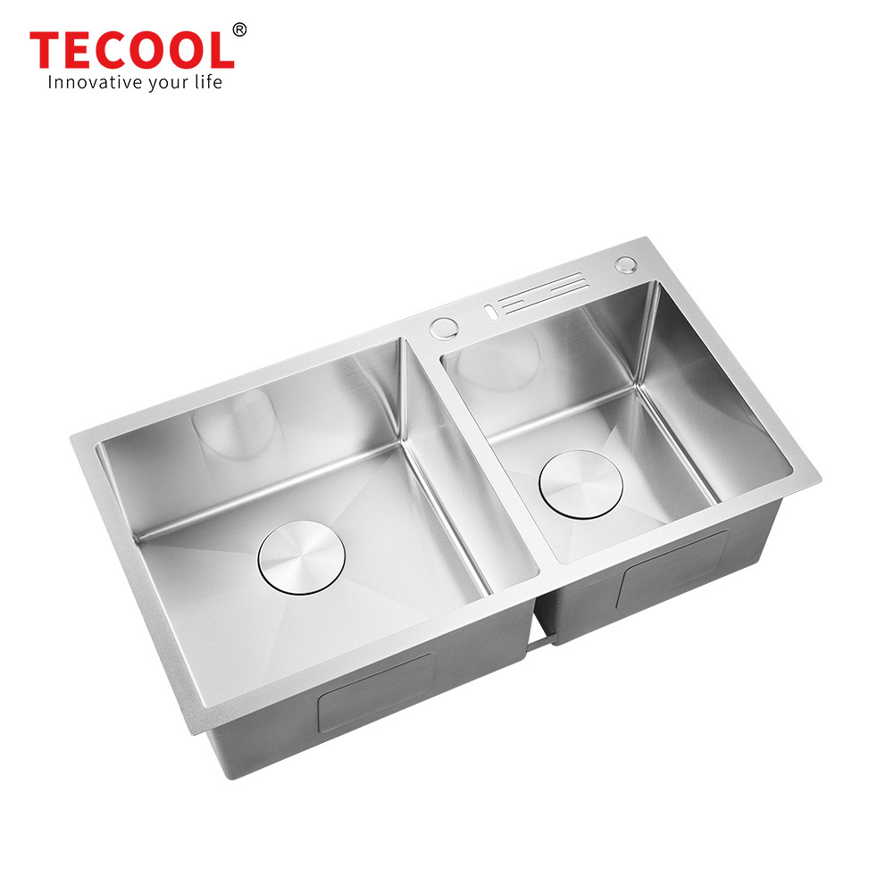 H-8245TD Handmade Double Bowl 304-Grade Kitchen Sink
