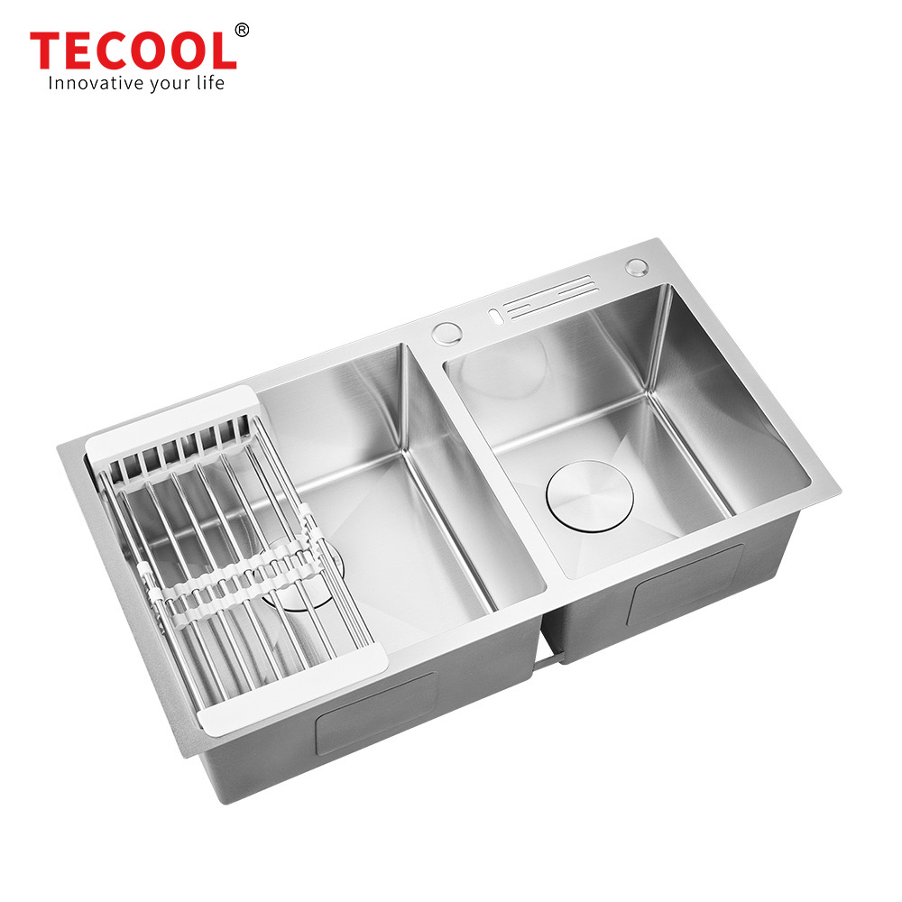 H-8245TD Handmade Double Bowl 304-Grade Kitchen Sink