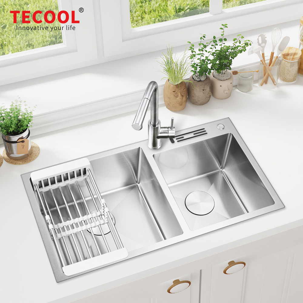 H-8245TD Handmade Double Bowl 304-Grade Kitchen Sink
