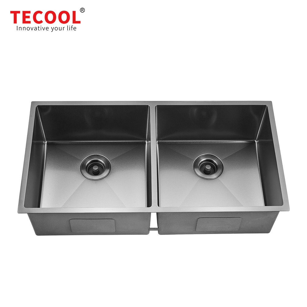 H-8947UD-MBK Handmade Black PVD Coated Undermount Double Bowl Kitchen Sink
