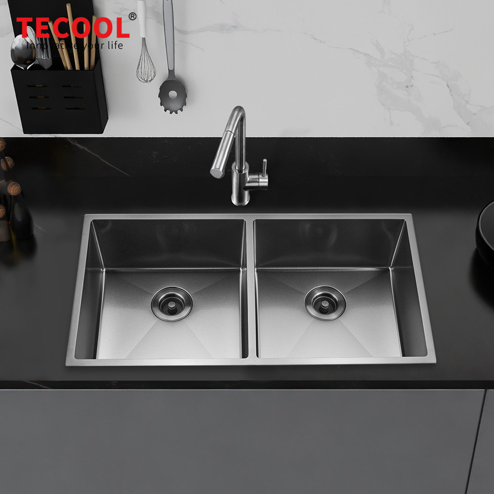 H-8947UD-MBK Handmade Black PVD Coated Undermount Double Bowl Kitchen Sink