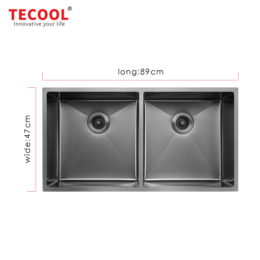 H-8947UD-MBK Handmade Black PVD Coated Undermount Double Bowl Kitchen Sink
