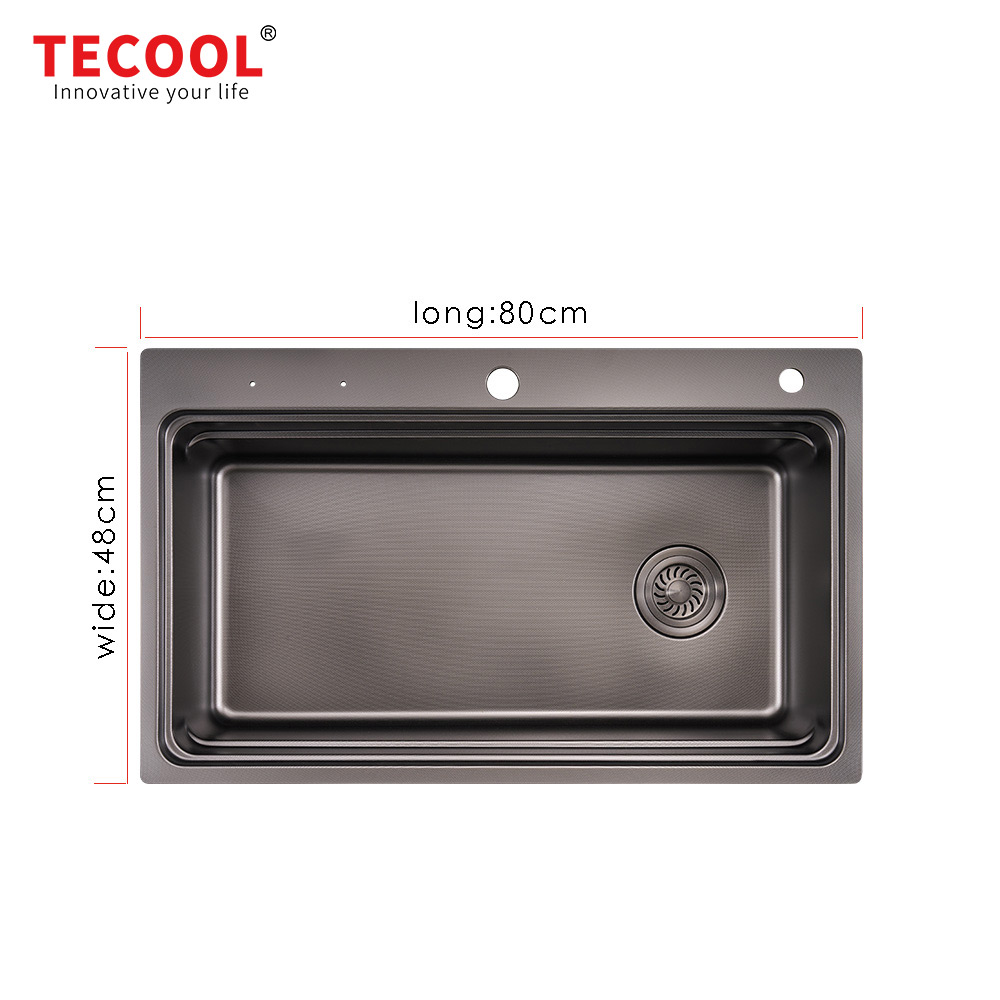 SG-8048AR1-BK SUS304 stainless steel kitchen sink stretch-formed single bowl