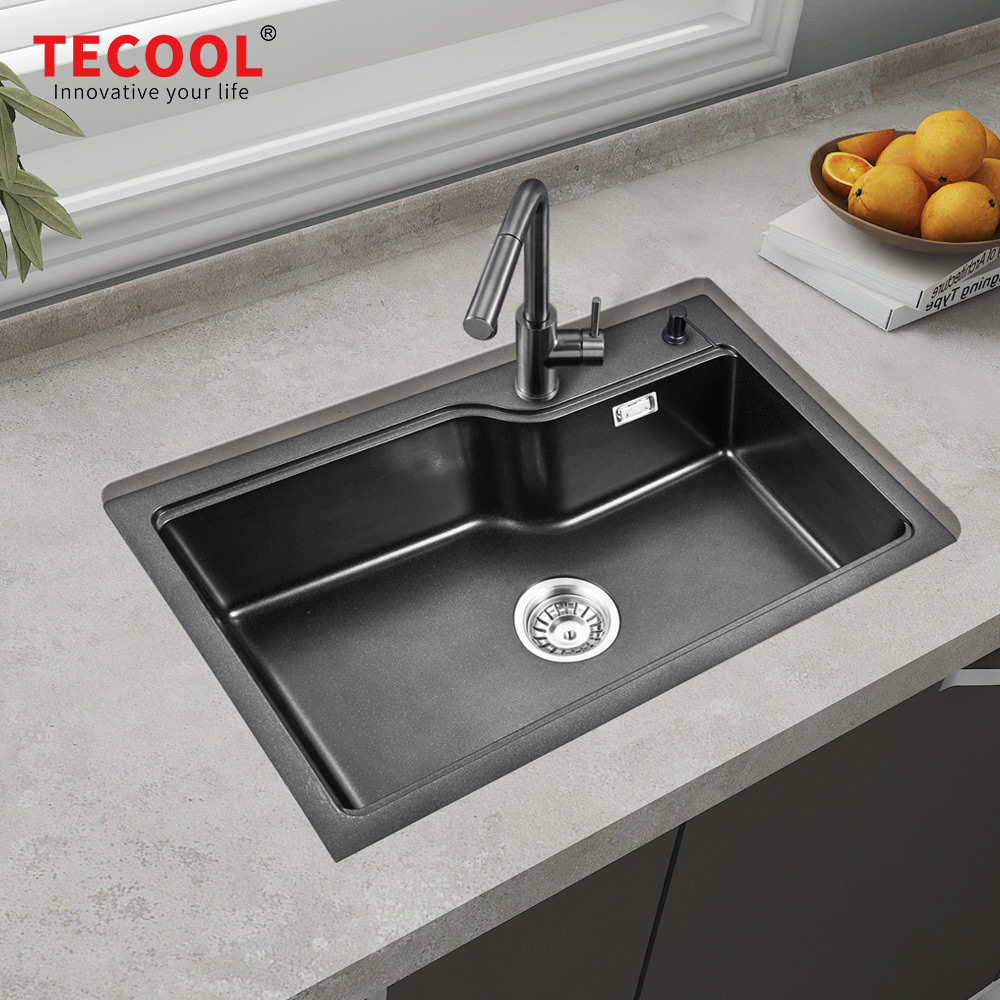 SG-G7545TS-BK TECOOL Topmount single Bowl Granite Composite Kitchen Sink