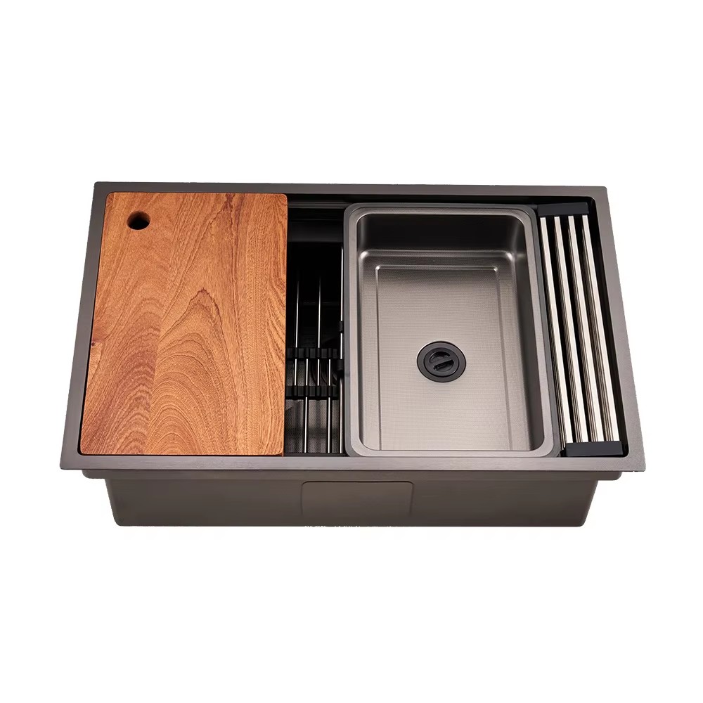 H-7548US-EBBK New Design Anti Scratch Nano Finish Customized Size Multifunctional Sinks Kitchen Handmade Sink Stainless Sink With Stages