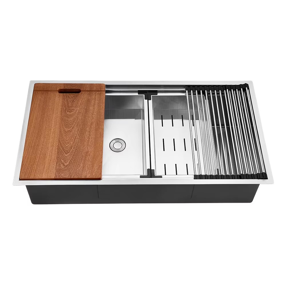 H-8848US Simple Double Step Multifunctional Sinks Kitchen Handmade Sink Stainless Sink Undermount Durability R 10° With Colander