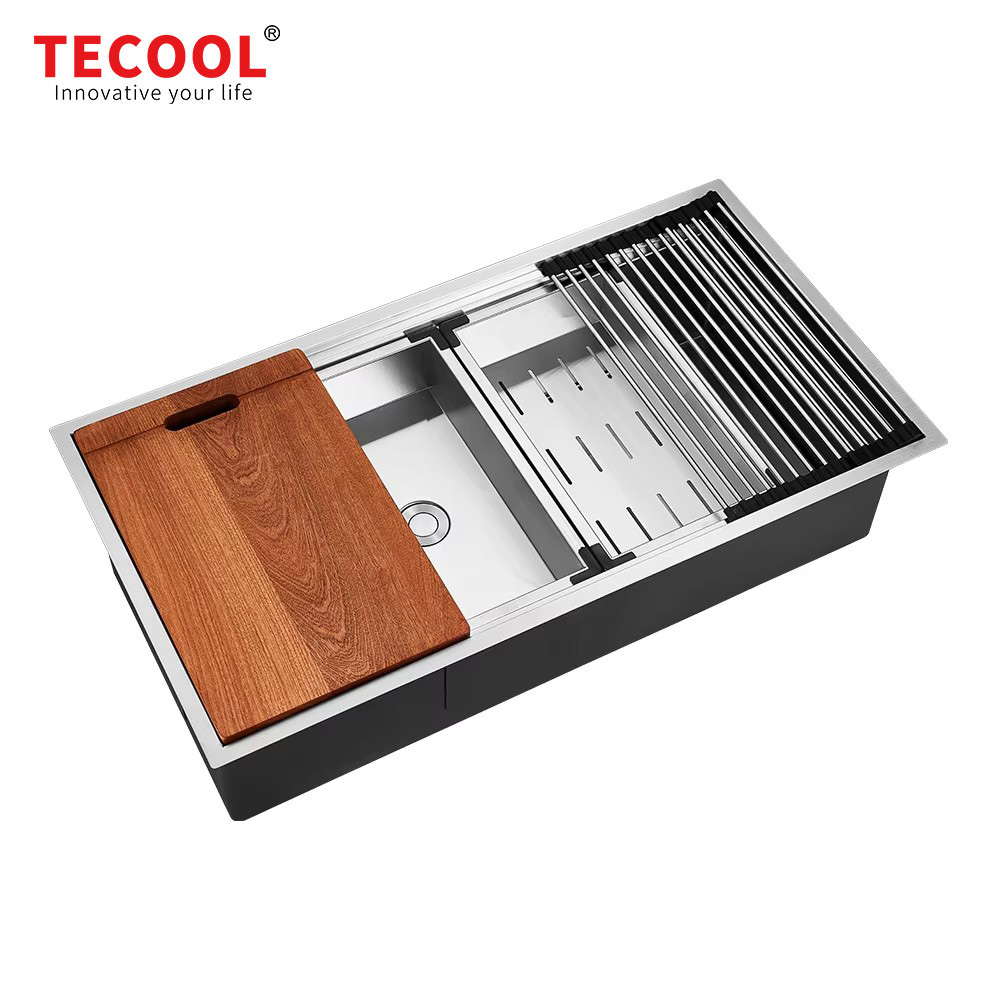 H-8848US Simple Double Step Multifunctional Sinks Kitchen Handmade Sink Stainless Sink Undermount Durability R 10° With Colander
