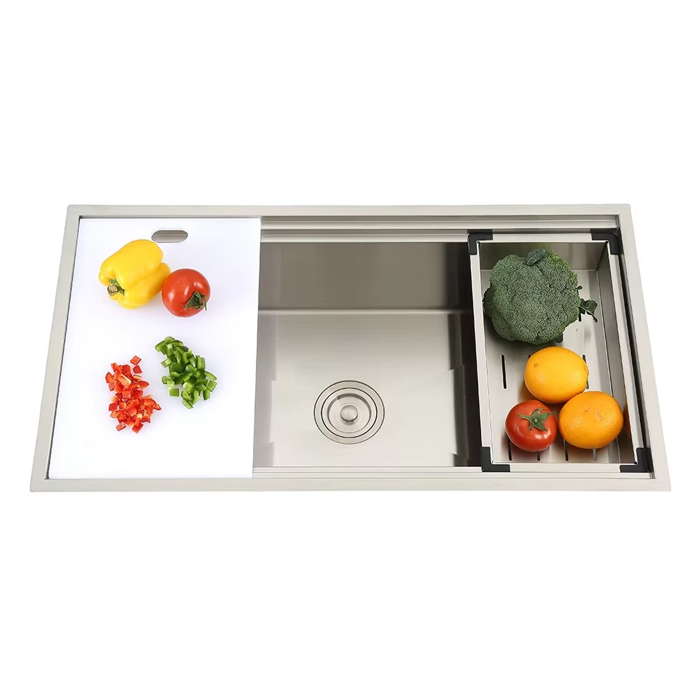 H-8848US Simple Double Step Multifunctional Sinks Kitchen Handmade Sink Stainless Sink Undermount Durability R 10° With Colander