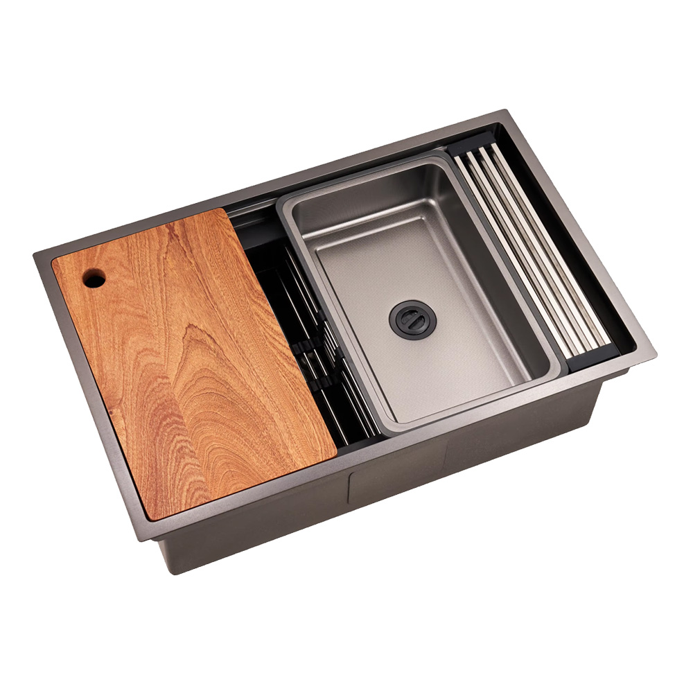 H-7548US-EBBK New Design Anti Scratch Nano Finish Customized Size Multifunctional Sinks Kitchen Handmade Sink Stainless Sink With Stages
