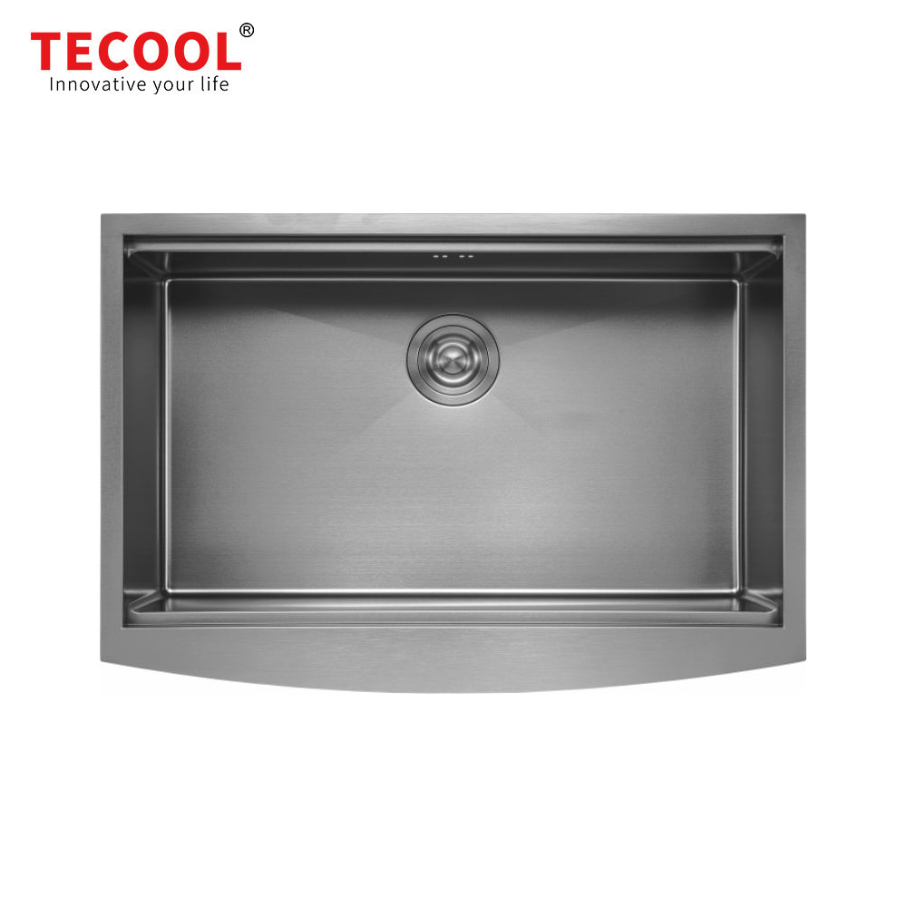 H-7653TSW-BK Handmade Single Bowl Stainless Steel Apron Front Farmhouse Kitchen Sink