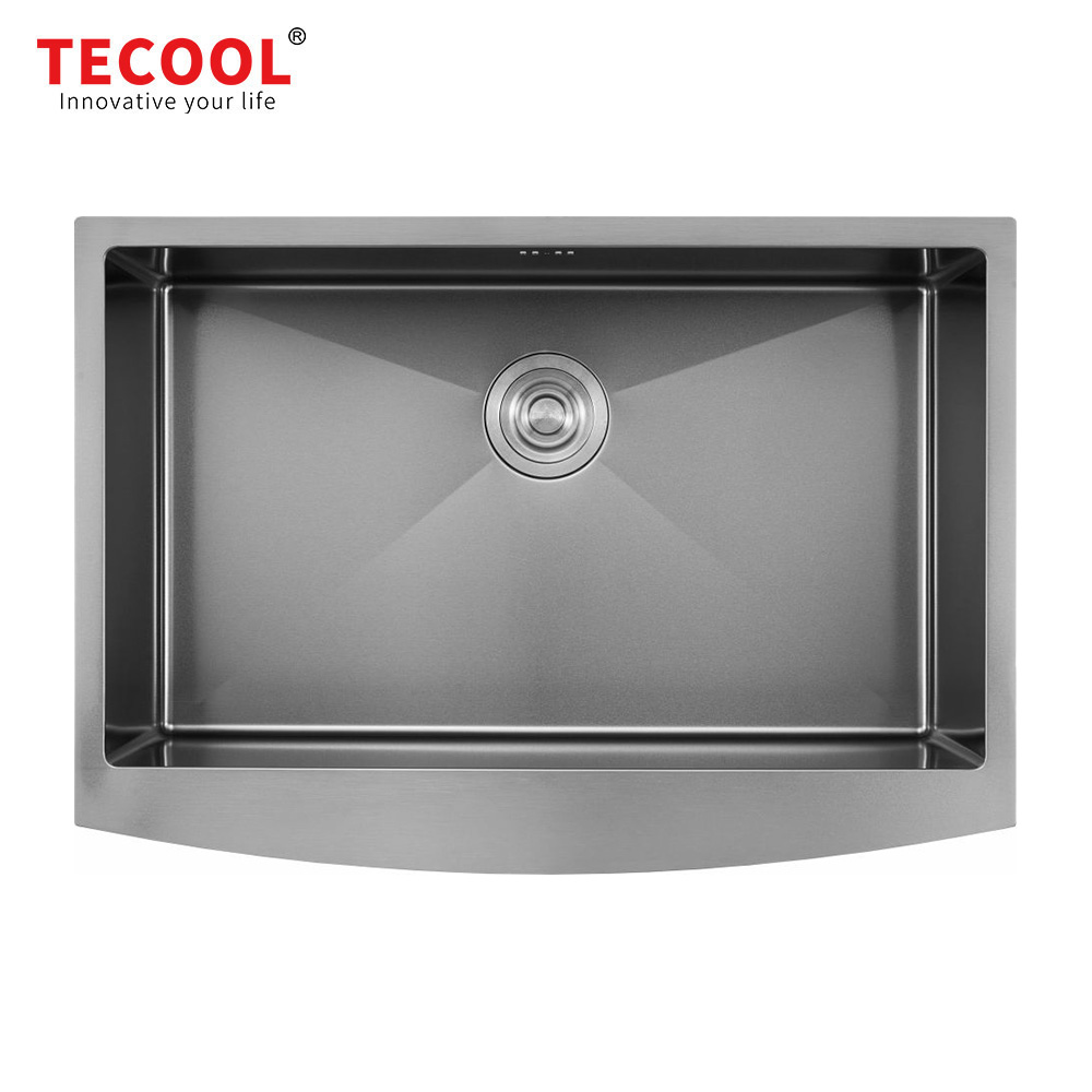 H-7653TSW3-BK Handmade Single Bowl Stainless Steel Apron Front Farmhouse Kitchen Sink