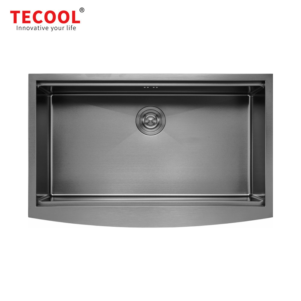 H-8353TSW-BK Handmade Single Bowl Stainless Steel Apron Front Farmhouse Kitchen Sink