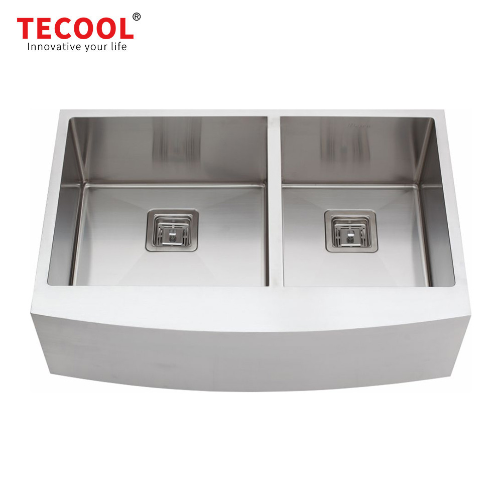 H-9151TDW Handmade Double Bowl Stainless Steel Apron Front Farmhouse Kitchen Sink