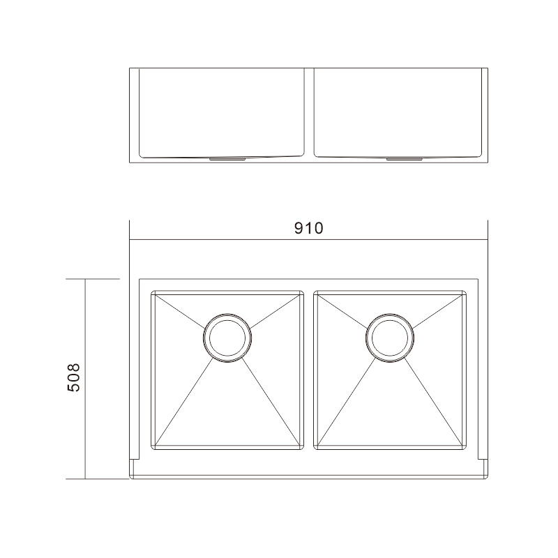 H-9151TDW2 Handmade Double Bowl Stainless Steel Apron Front Farmhouse Kitchen Sink