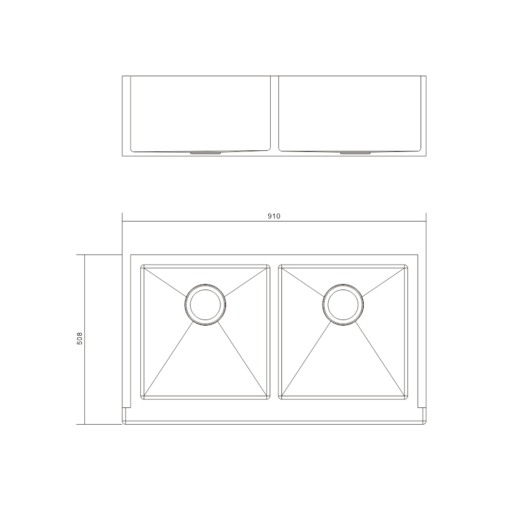 H-9151TDW2-BK Handmade Double Bowl Stainless Steel Apron Front Farmhouse Kitchen Sink
