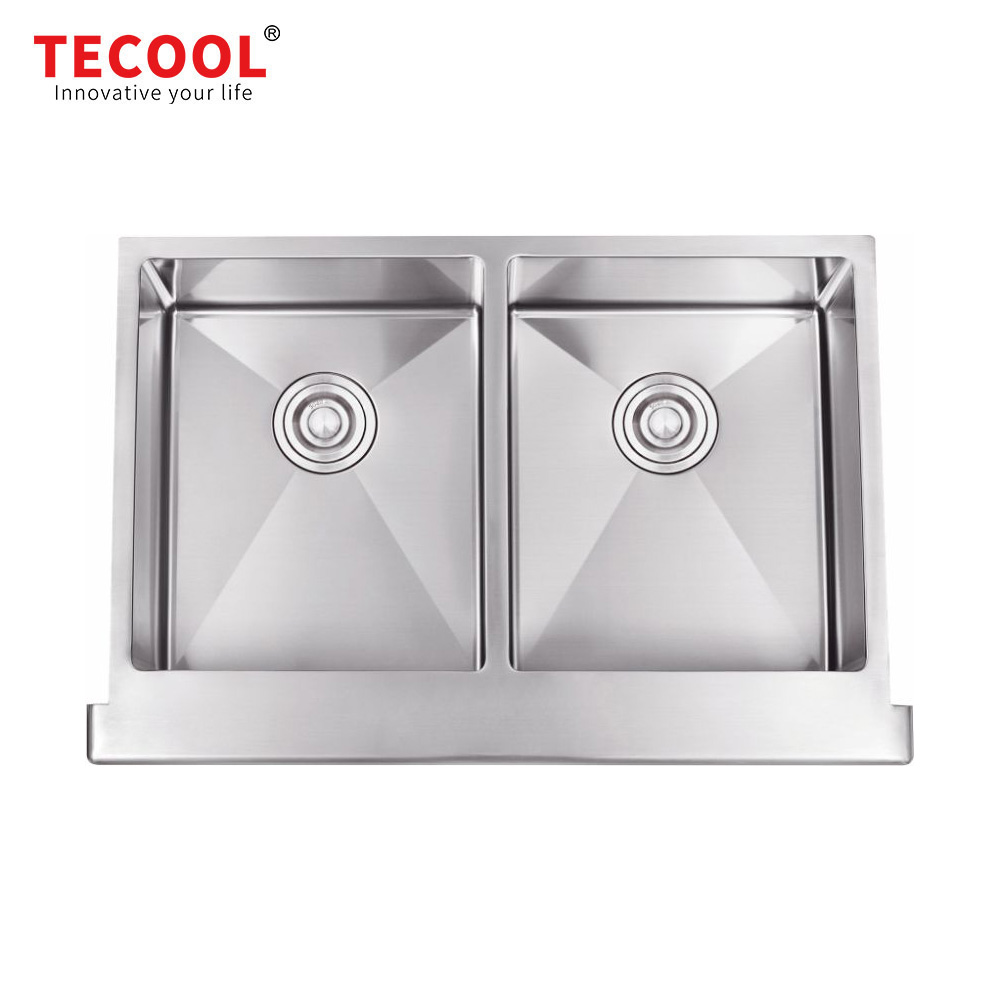 H-9151TDW2 Handmade Double Bowl Stainless Steel Apron Front Farmhouse Kitchen Sink