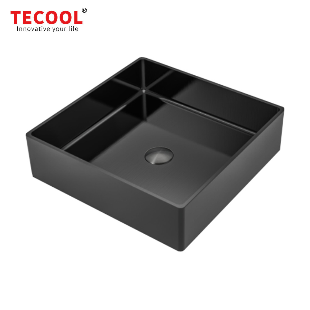 H-B4040S-BK Handmade Round Black Stainless Steel Above Counter Bathroom Sink