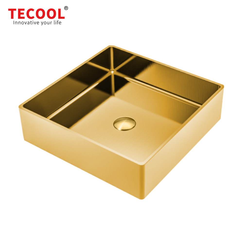 H-B4040S-GD Handmade Round Gold Stainless Steel Above Counter Bathroom Sink