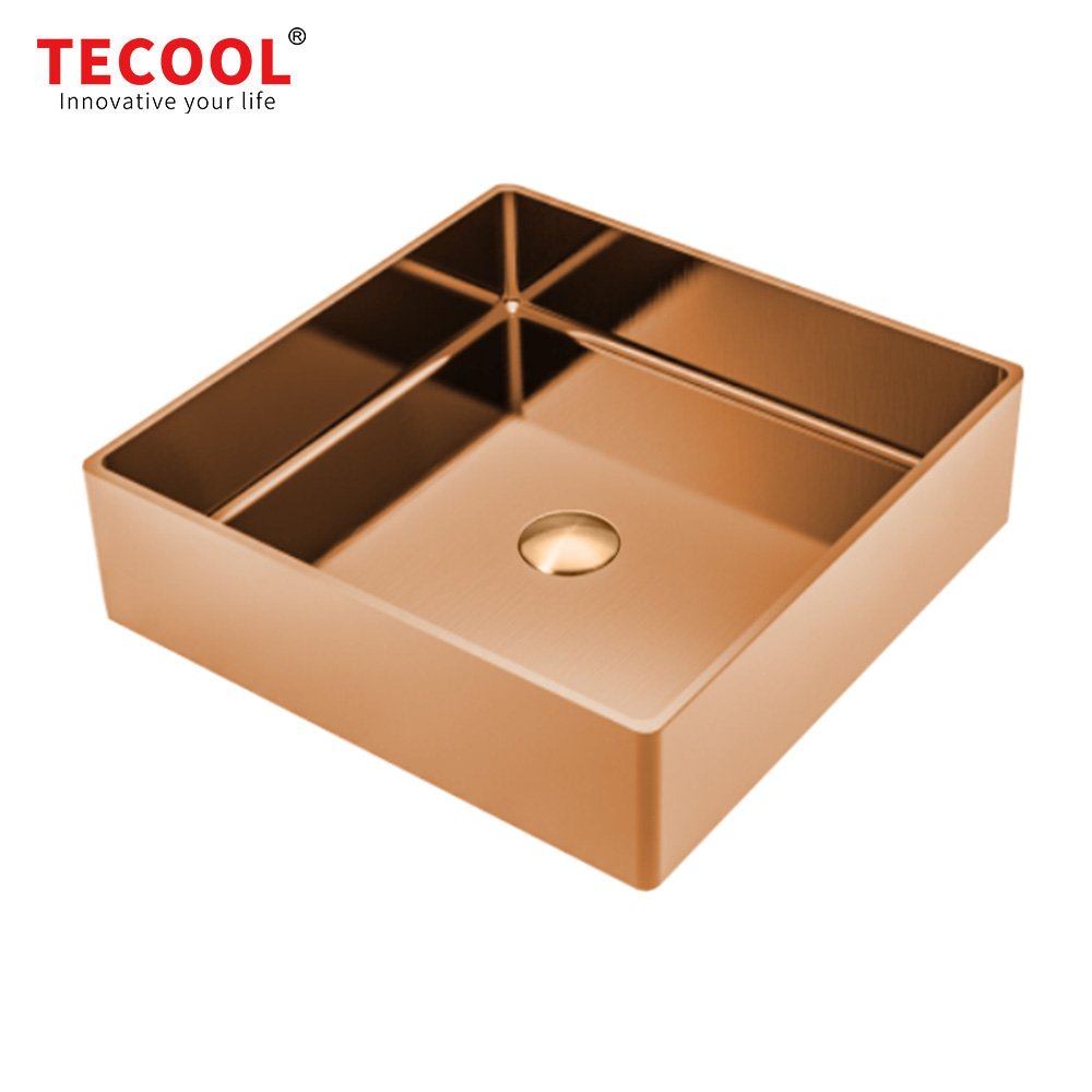 H-B4040S-RG Handmade Round Rose Gold Stainless Steel Above Counter Bathroom Sink