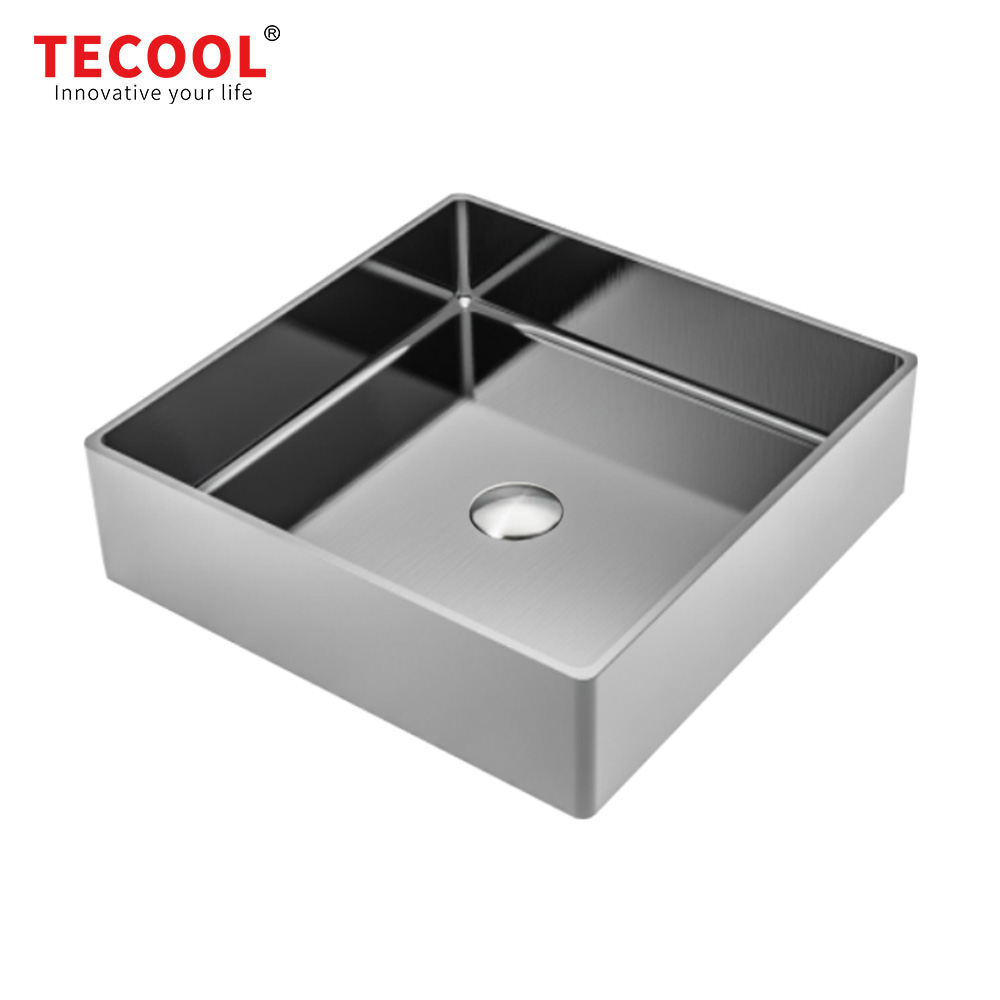 H-B4040S-SV Handmade Round Silver Stainless Steel Above Counter Bathroom Sink