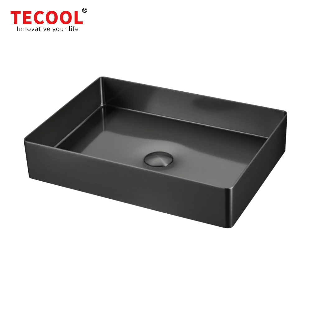 H-B5538S-BK Handmade Round Black Stainless Steel Above Counter Bathroom Sink