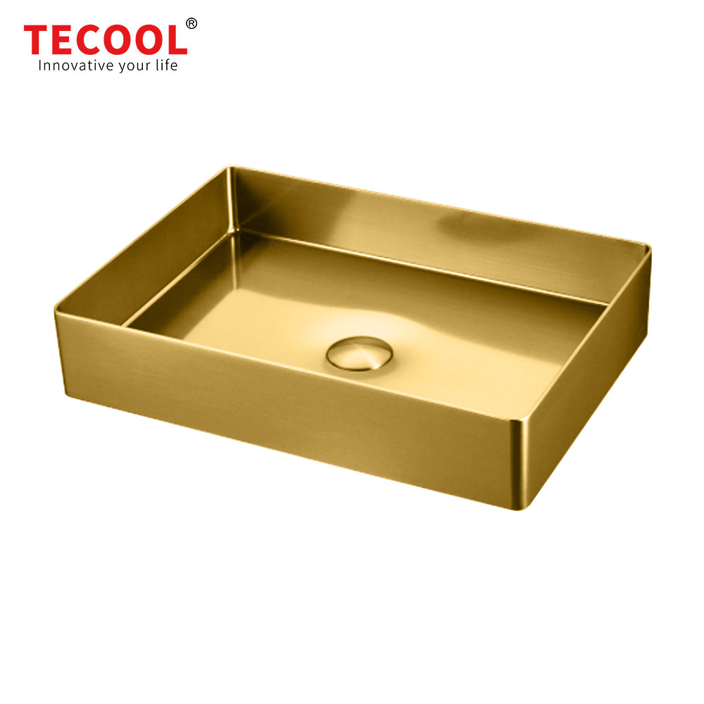 H-B5538S-GD Handmade Round Gold Stainless Steel Above Counter Bathroom Sink