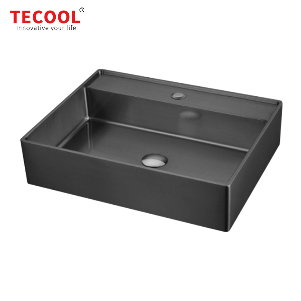 H-B6040S-BK Handmade Round Black Stainless Steel Above Counter Bathroom Sink