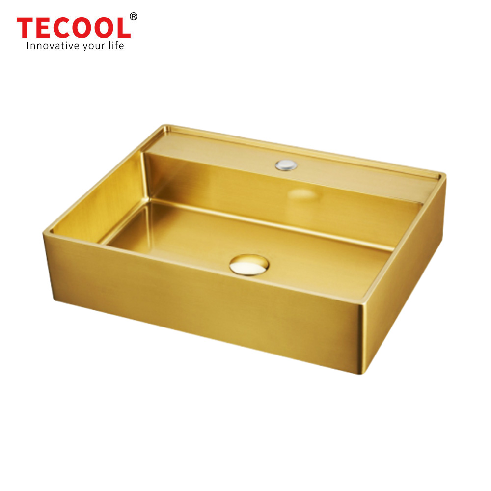 H-B6040S-GD Handmade Round Gold Stainless Steel Above Counter Bathroom Sink