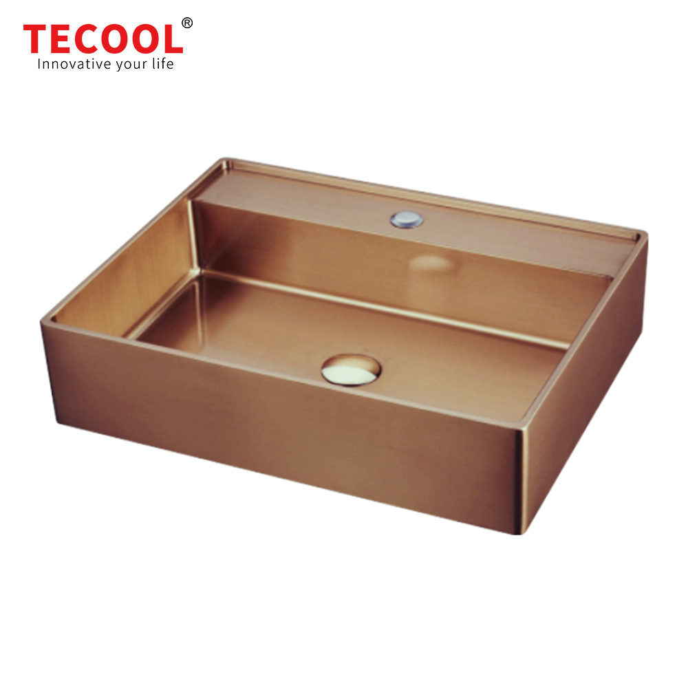 H-B6040S-RG Handmade Round Rose Gold Stainless Steel Above Counter Bathroom Sink