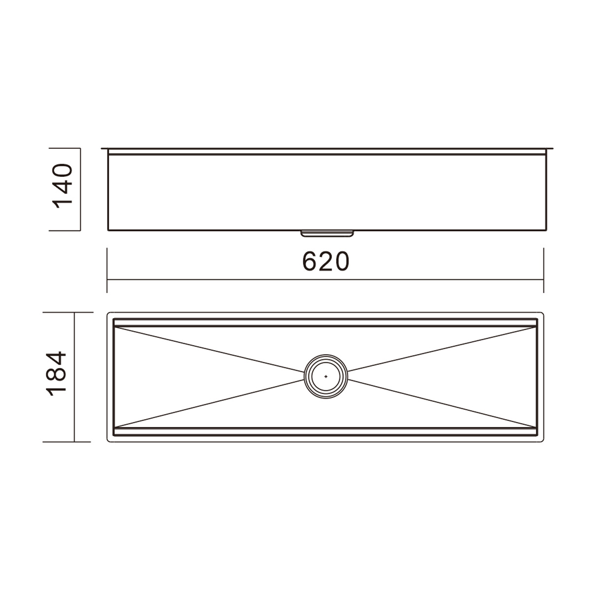 H-620US TECOOL Channel Sink Series | Handmade Stainless Steel Single Bowl Kitchen & Bar Sinks with Single Step & R10 Radius Corner