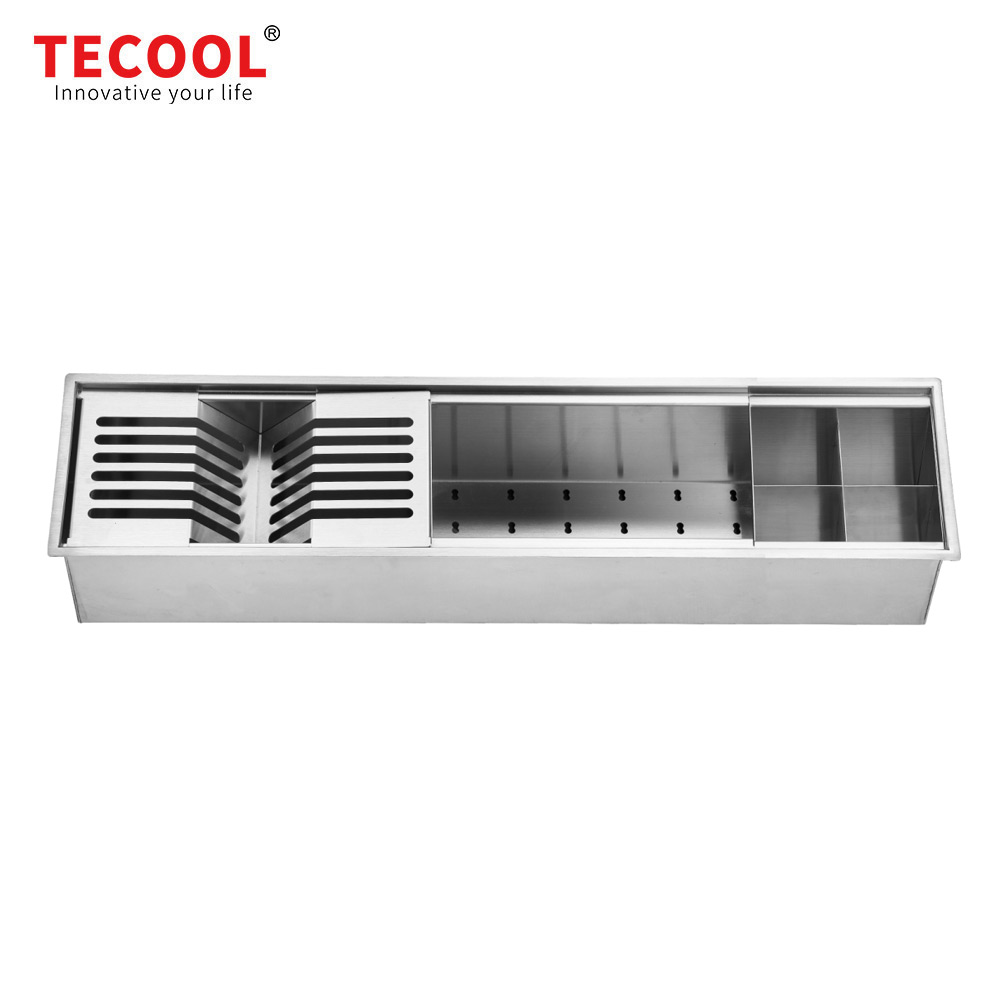 H-770US TECOOL Channel Sink Series | Handmade Stainless Steel Single Bowl Kitchen & Bar Sinks with Single Step & R10 Radius Corner
