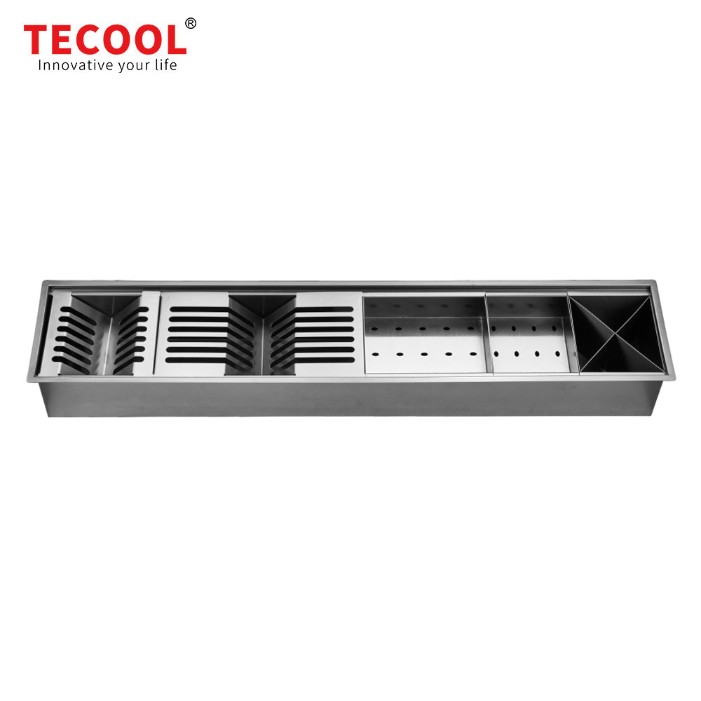 H-920US TECOOL Channel Sink Series | Handmade Stainless Steel Single Bowl Kitchen & Bar Sinks with Single Step & R10 Radius Corner