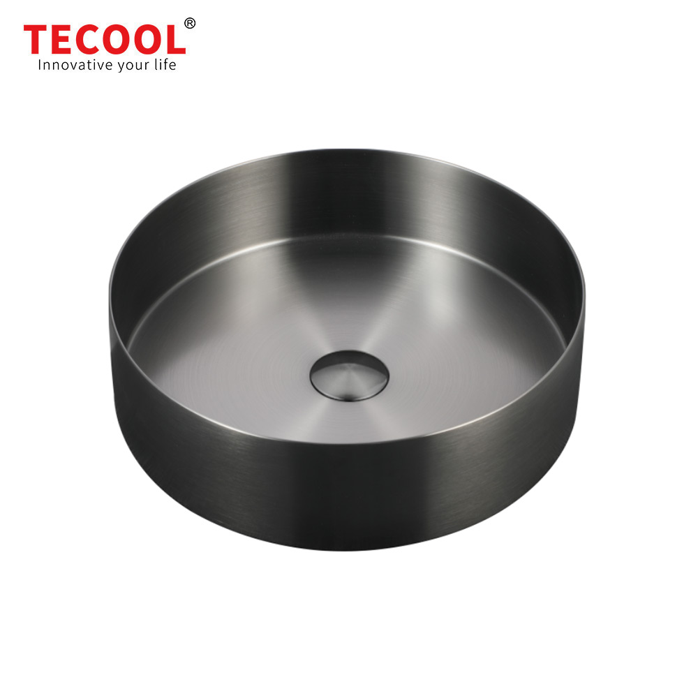 H-B36R-BK Modern Round Handmade Black Stainless Steel Bathroom Basin