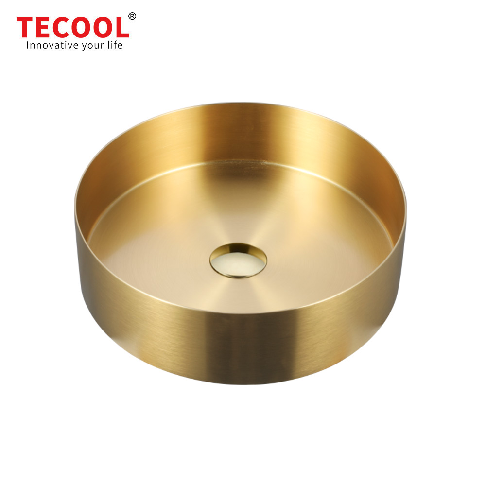 H-B38R-GD Modern Round Handmade Gold Stainless Steel Bathroom Basin