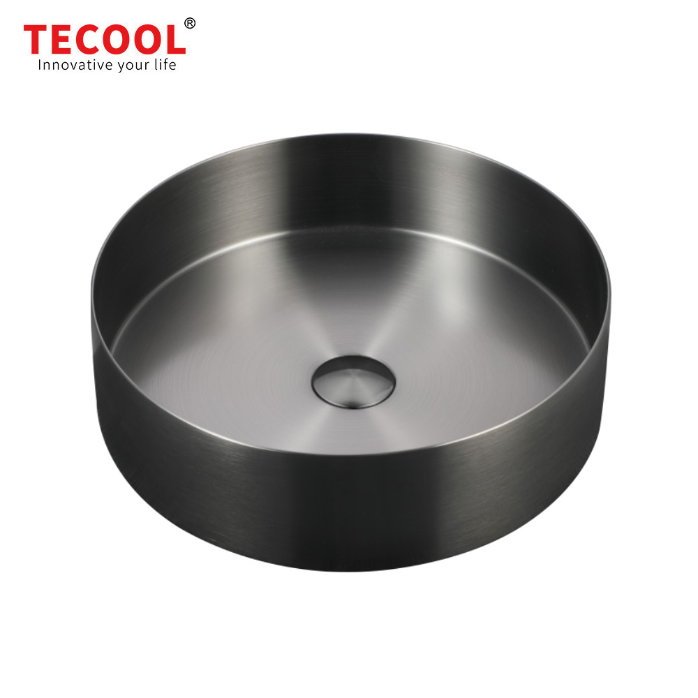H-B40R-BK Modern Round Handmade Black Stainless Steel Bathroom Basin