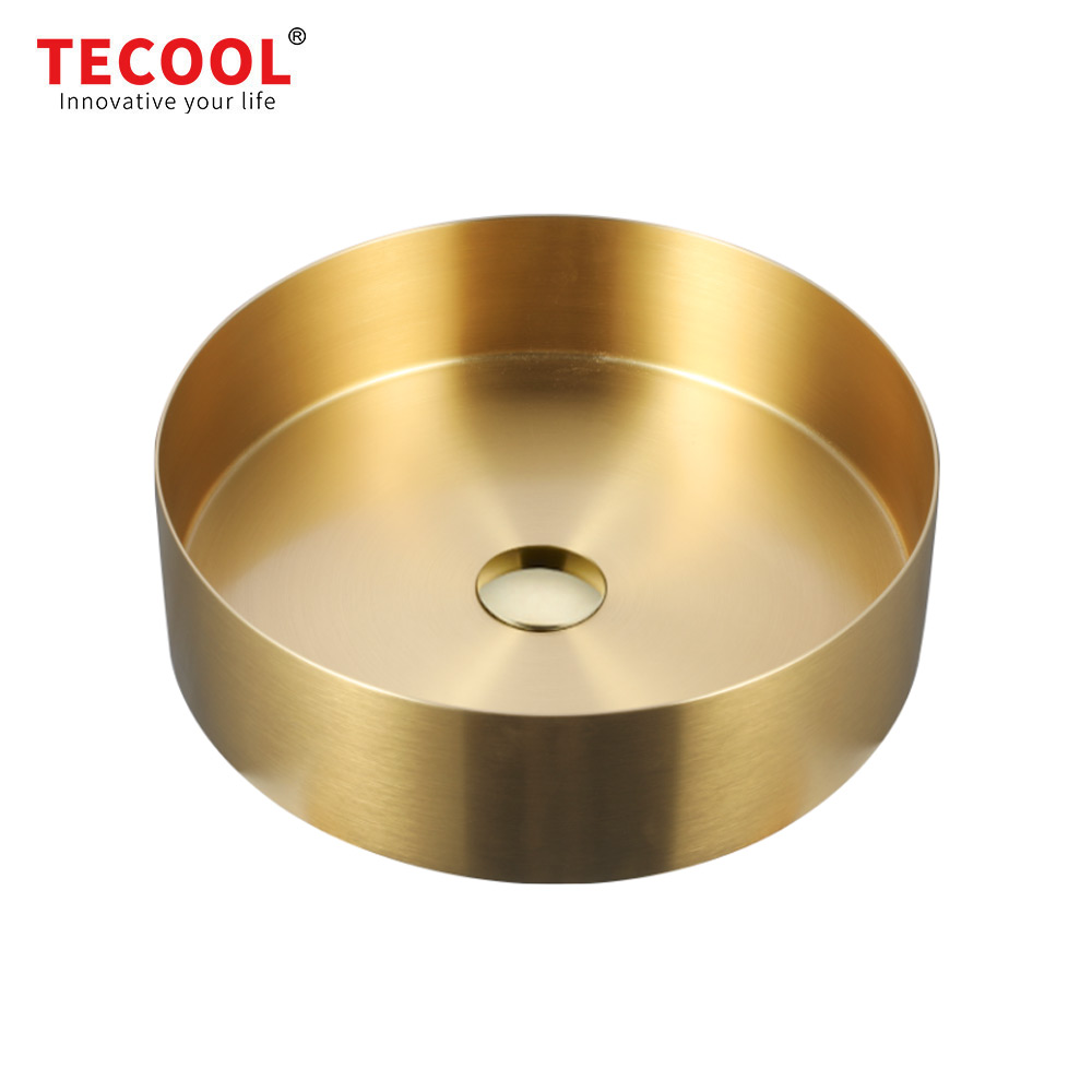 H-B40R-GD Modern Round Handmade  Gold Stainless Steel Bathroom Basin